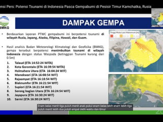 Sepuluh wilayah RI berpotensi tsunami pascagempa Rusia. (foto: ist. tangkapan layar Penjelasan BMKG di YouTube BNPB)