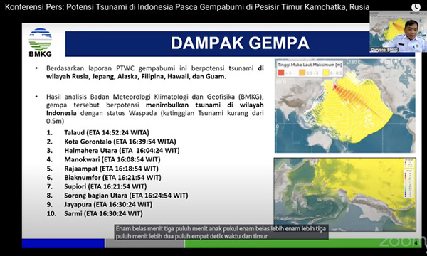 Sumber Foto: Sepuluh wilayah RI berpotensi tsunami pascagempa Rusia. (tangkapan layar Penjelasan BMKG di YouTube BNPB)