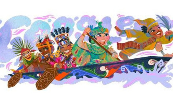 Google Doodle pada hari ini, bertepatan HUT ke-80 RI, adalah ilustrasi Pacu Jalur karya seniman asal Bandung Wastana Haikal. Foto: (Google)