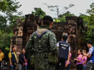 Pasukan Thailand di Kompleks Te Meun Thom di Provinsi Surin. Foto: Channel News Asia