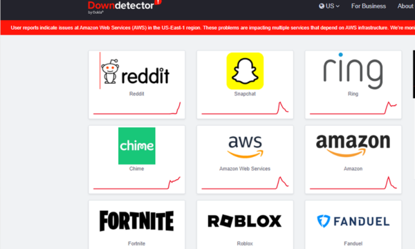 Beberapa platform populer seperti Canva, Roblox, Reddit, Snapchat, dll dilaporkan error Senin (20/10/2025).(Foto: Down Detector)