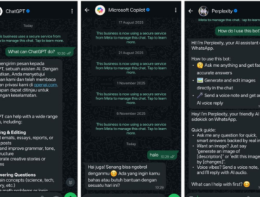 ChatGPT, Copilot, dan Perplexity di WhatsApp.(Foto: KOMPAS.com/Bill Clinten)