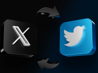 Ilustrasi logo lama Twitter (kanan) yang berbentuk burung biru dan logo baru X (kiri). (PC Mag)