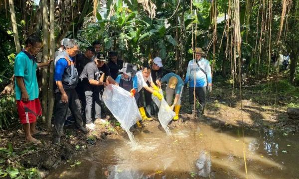 Penyebaran benih ikan di Situ Gadog Depok. (foto:beritadepokgoid)