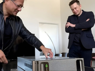 Serah terima unit DGX-1 dari Jensen Huang ke Elon Musk pada 2016 yang kemudian menjadi titik balik sejarah teknologi modern. Mesin yang diantar CEO Nvidia itu digunakan oleh tim OpenAI untuk melatih model-model kecerdasan buatan awal mereka. (foto: wccftech)
