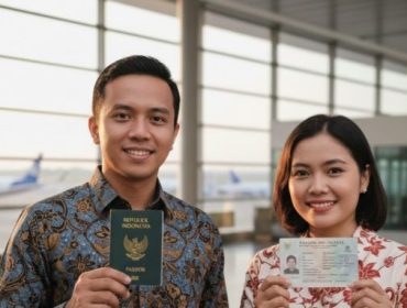 Seorang pria dan wanita memegang paspor dan KTP (foto ilustrasi AI)