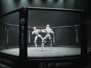 China menggelar pertarungan robot humanoid pertama di dunia, mirip UFC. Dua robot bertarung di arena hexagon, disaksikan Donnie Yen. (Foto: Tangkapan layar YouTube URKL)