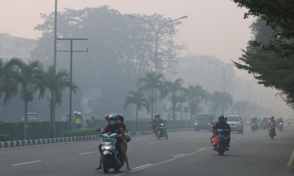 Pontianak, Kalimantan Barat, mengalami kualitas udara terburuk di Indonesia 
dengan skor 191. Kebakaran hutan jadi pemicu. (Foto: ANTARA 
FOTO/Jessica Helena Wuysang)

