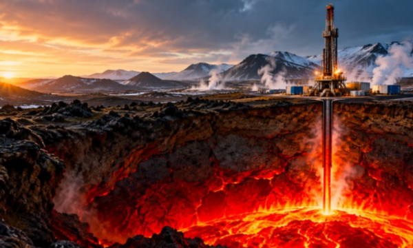 Ilustrasi AI mengebor gunung api. (Foto: ZME Science)