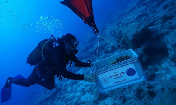 Pengangkutan benda di bangkai kapal tertua dunia di Turki. (Foto: 
Euro News)

