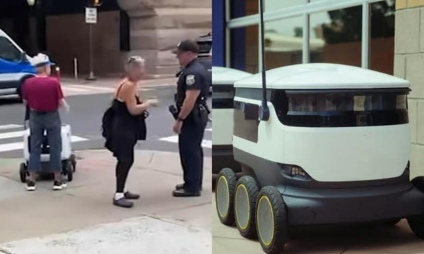 Seorang perempuan di Philadelphia ditangkap setelah berulang kali 
berdiri di depan robot pengantar barang milik Uber. (Foto: 
YouTube/Action News/Pexels)