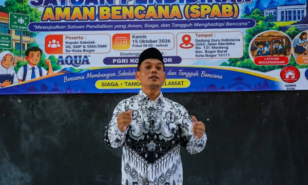 Pemerintah Kota (Pemkot) Bogor mendorong penguatan kesiapsiagaan bencana di lingkungan sekolah melalui sosialisasi Satuan Pendidikan Aman Bencana (SPAB). Kegiatan ini menjadi salah satu agenda Pengurus Persatuan Guru Republik Indonesia (PGRI) Kota Bogor dalam rangka memperingati HUT ke-81 PGRI dan Hari Guru Nasional (HGN) 2026. (photo : kominfo)